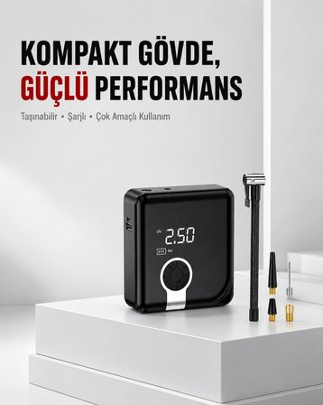 6000mah Bataryalı Type-c Şarjlı Diyafram Tip Kompresör Led Işıklı