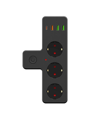 Ftr-12 Termal Akım Korumalı Isıya Dayanıklı 3’lü Priz 3x Usb 1x Type-c