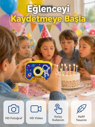 Şarjlı Çocuk Dijital Kamera Ön Arka Kamera Destekli HD Fotoğraf Video Çekimi Mini Tripodlu