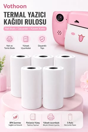 13’lü Mini Yazıcı Termal Rulo Seti Çocuk Kamera Baskı Kağıdı 5 Yapışkanlı 5 Düz Beyaz 3 Renkli