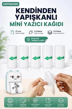 13’lü Mini Yazıcı Termal Rulo Seti Çocuk Kamera Baskı Kağıdı 5 Yapışkanlı 5 Düz Beyaz 3 Renkli