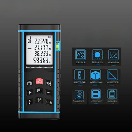 60 Metre Hassas Lazer Metre Ölçer Lcd Dijital Ekran Su Terazili Lazerli Mesafe Ölçüm Cihazı