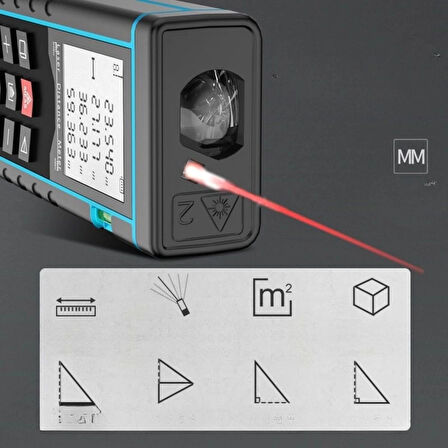 60 Metre Hassas Lazer Metre Ölçer Lcd Dijital Ekran Su Terazili Lazerli Mesafe Ölçüm Cihazı