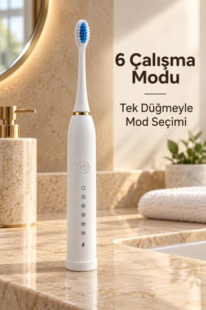 Şarjlı Elektrikli Diş Fırçası Beyaz 6 Modlu