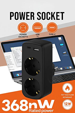 BUĞZ Çoklu Priz Yüksek Gerilim Korumalı 2’li Priz 1xusb 1xtype-c Çıkışlı Grup Priz Çoğaltıcı