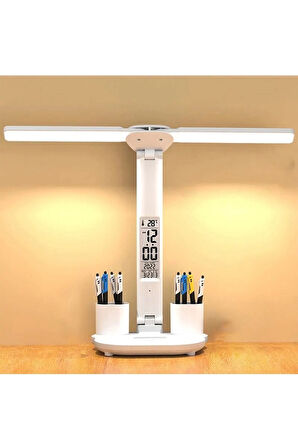 Led Dokunmatik Katlanabilir Masa Lambası Takvim Sıcaklık Saat Şarjlı Masa Lambası