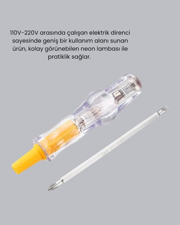 Neon Lambalı Elektrik Kontrol Kalemi Nikel Kaplama 110-220v