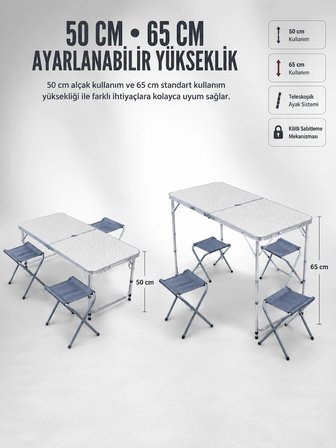4 Sandalyeli Katlanabilir Kamp Masası Portatif Bahçe Kamp ve Piknik Masa Seti