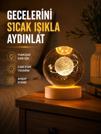 Ahşap Standlı Sarı Işıklı Dekoratif Küre Kız Figürü Tasarım