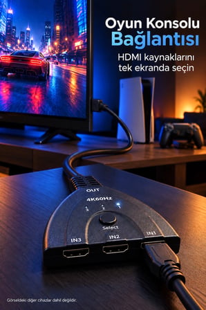 HDMI Giriş Seçici Bilgisayar ve Oyun Konsolu Bağlantısı