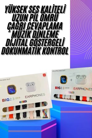 Akıllı Saat ve Air Pro Kulaklık 7 Kordonlu Çok Fonksiyonlu İkili Set Yeni Nesil