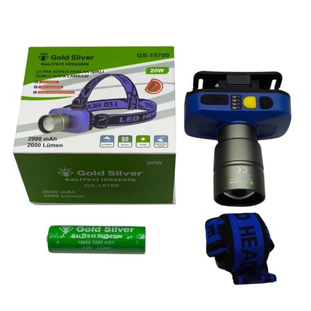 Gs-15700 20w 2000 Lümen Sarı Beyaz Işık Zoomlu Şarj Edilebilir Kafa Feneri