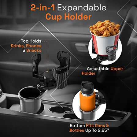 2 si 1 Arada Ayarlanabilir Araç Bardak Tutucu, Genişleyebilir Üst Kısım 3'-6.2', Şişe Adaptörü, Araba Organizatörü, Dayanıklı Taban, Ramblers Hydroflask Uyumlu, Modern Araç Düzenleyic