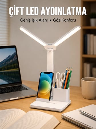 3 ü 1 Arada Çok Amaçlı Masa Lambası | Göz Yormayan Işık, Organizer Tasarım Yeni Nesil