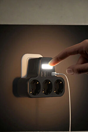 BUĞZ Akım Korumalı Priz Gece Lambalı 3’lü Priz 2xusb 2xtype-c Çıkışlı Grup Priz Çoğaltıcı
