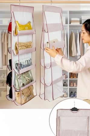 10 Gözlü Çanta Askılığı Dolap İçi Düzenleyici Organizer - Şeffaf Bölmeli Asılabilir Çantalık Korumalı Kılıf