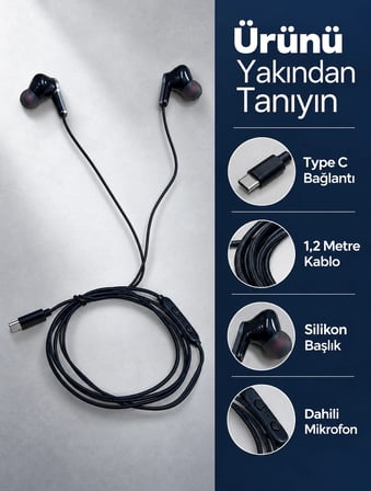 Müzik Ve Sesli Görüşmeler İçin Type C Mikrofonlu Kulaklık