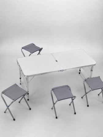 4 Kişilik Katlanabilir Kamp Masası Seti 4 Tabureli 50-65 cm Ayarlanabilir Yükseklik