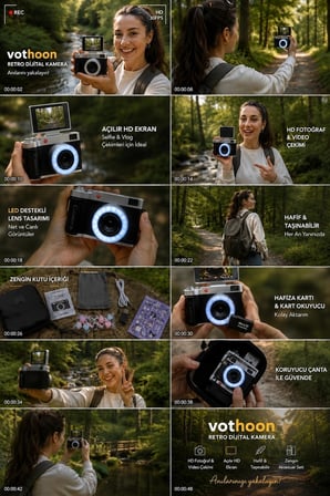 4k Çantalı Dijital Retro Video Kamera 48mp 16x Zoom Işıklı (32gb) Kart Dijital Fotoğraf Makinesi Beyaz