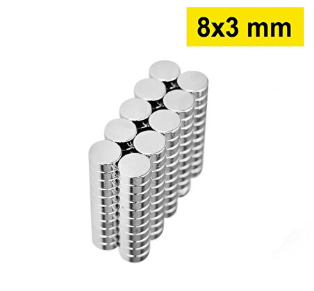 5 Adet 8x3mm Yuvarlak Neodyum Mıknatıs Güçlü Nikel Kaplamalı Kaliteli Dayanıklı Magnet