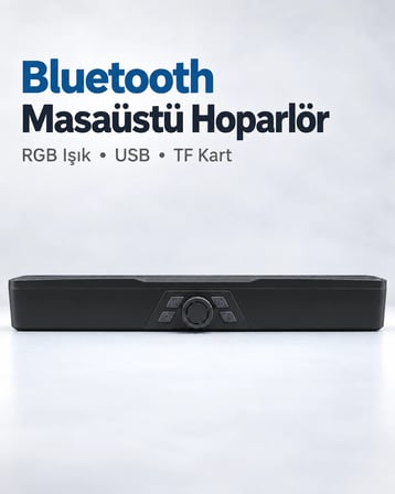 Döner Kontrol Düğmeli RGB Işıklı Bluetooth 5.4 Hoparlör Type C Şarj Girişli Siyah