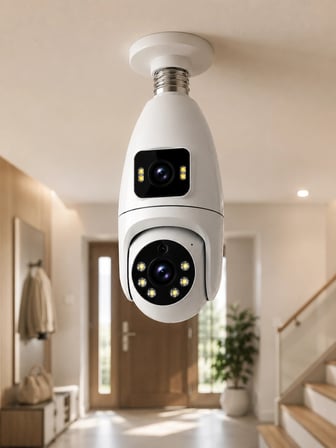 Gece Görüşlü Çift Lens Wi-fi Ampul Kamera Mobil Takip Destekli