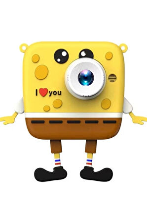 Sünger Bob Tasarımlı Yeni Nesil Çocuk Dijital Mini Fotoğraf Makinesi Çift Kamera