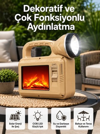 solar cob alev efektli lamba - güneş enerjili, suya dayanıklı, taşınabilir