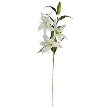 Yapay Çiçek Beyaz Lilyum 3 Kafalı Uzun Dal Çiçek Zambak Lily Flowers 80cm