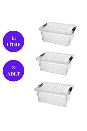 Kilitli Saklama Kutusu Saklama Kabı 15 Litre 3 Adet Depolama Düzenleme