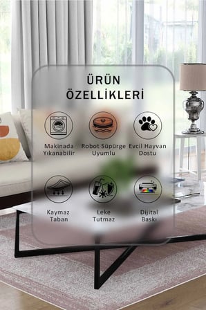 Yıkanabilir Kaymaz Taban Dijital Baskılı Halı ve Yolluk – Leke Tutmaz Salon & Mutfak Halısı