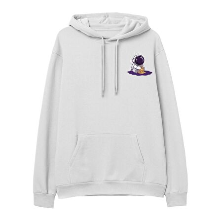 Astro-6  Baskılı Beyaz Hoodie
