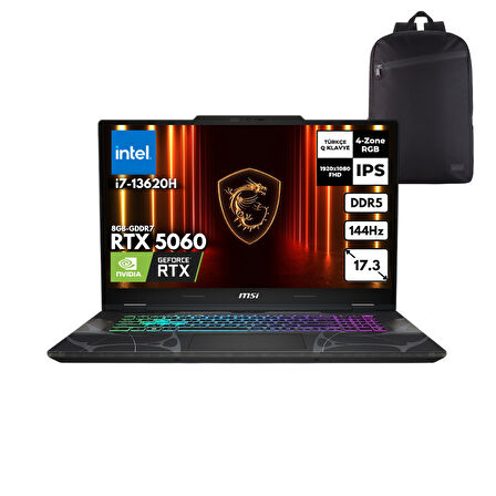 MSI CYBORG 17 i7-13620H 40-GBDDR5 1 TBSSD RTX5060 (8GB-GDDR7) 17.3" FHD 144Hz IPS Windows 10 Home + HMF Sırt Çantası B13WFKG-092XTRHMF52