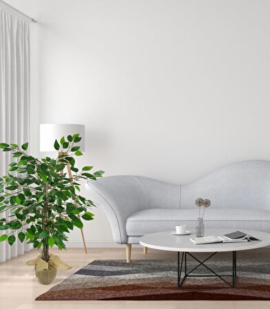 Yapay Ağaç Benjamin 3 Gövdeli Çalılı 100x60cm Keten Sarılı Siyah Plastik Saksılı