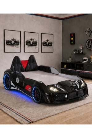 Arabalı Yatak, Raceing Car V8 Full Ledli Koltuklu Arabalı Yatak 100x190 cm