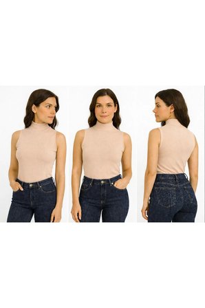 Body Yarım balıkçın Yaka Sıfır Kol Viskon Örme ring Kumaş Body