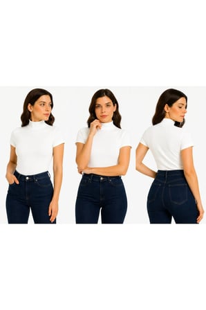 Body Yarım Balıkçı Yaka Kısa Kol Örme Kumaş Viskon Body kadın
