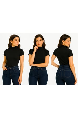 Body Yarım Balıkçı Yaka Kısa Kol Örme Kumaş Viskon Body kadın