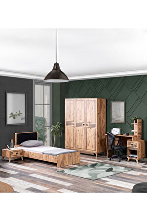 Atlantik Genç Odası - 3 Kapılı Dolap, Karyola, Komodin, Masa