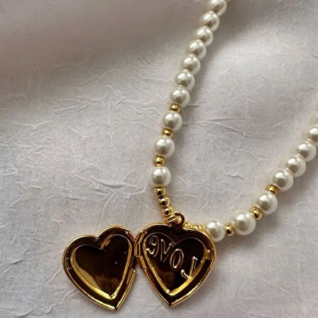 Uretti - Ayşe 5609 - 0188 Cam İncili Tasarım Aşk Kolye - Love