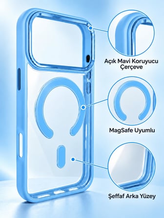 IPhone 17 Pro Max MagSafe Renkli Çerçeve Şeffaf Kılıf Metal Kamera Korumalı