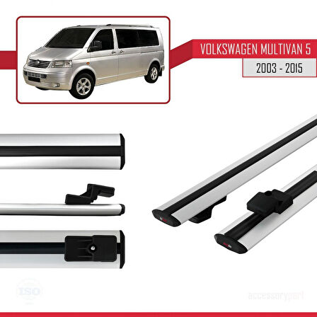 Volkswagen T5 Multivan 2003-2015 Arası ile Uyumlu BASIC Model Ara Atkı Tavan Barı Gri 2 Adet