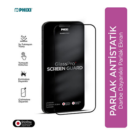 Phixi Premium Guard Parlak Cam Ekran Koruyucu – iPhone 12 Pro Uyumlu | Antistatik, Su Tutmaz, Tam Kaplama
