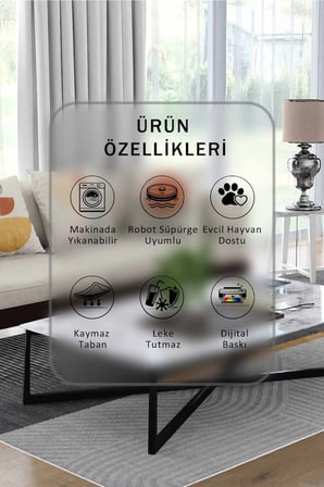 Yıkanabilir Kaymaz Taban Dijital Baskılı Halı ve Yolluk – Leke Tutmaz Salon & Mutfak Halısı