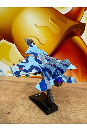 F16 Savaş Uçağı METAL Sesli Işıklı Jarjlı (Buhar Atar) Standlı F16 Uçak Mavi