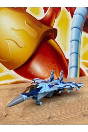 F16 Savaş Uçağı METAL Sesli Işıklı Jarjlı (Buhar Atar) Standlı F16 Uçak Mavi