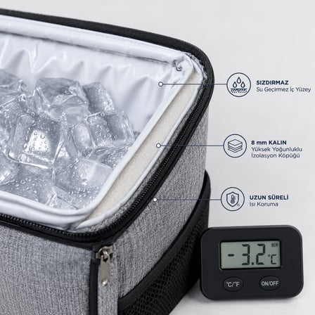 Perlotus 16 Litre Termal Yemek Taşıma Çantası Fit Beslenme Ofis İzolasyonlu Çanta (Buz Aküsü Hediyeli)