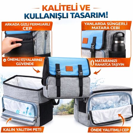 Perlotus 16 Lt Yalıtımlı Termos Piknik Kamp Çantası, Su Geçirmez, 8 mm Kalın Yalıtım 9-14 Saat Sıcak Soğuk Tutan Omuz Askılı Büyük Boy