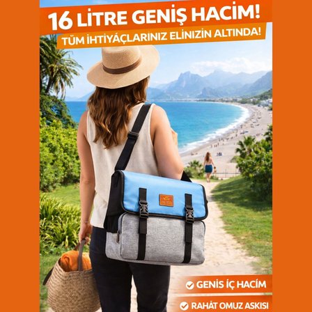 Perlotus 16 Lt Yalıtımlı Termos Piknik Kamp Çantası, Su Geçirmez, 8 mm Kalın Yalıtım 9-14 Saat Sıcak Soğuk Tutan Omuz Askılı Büyük Boy