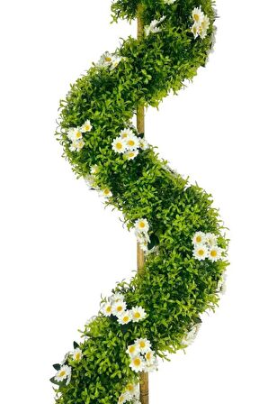 Yapay Ağaç Doğal Papatyalı Spiral Şimşir Ağacı 160cm Bambu Saplı Salon Bitkisi